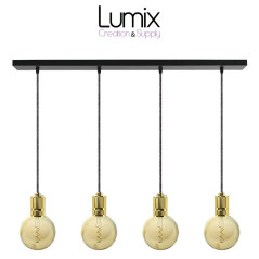 Suspension FIX MULTIPLE 4 douilles moderne E27 à bague - Pavillon rectangulaire métal noir ou  blanc 900 mm