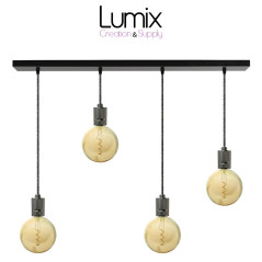 Suspension FIX MULTIPLE 4 douilles moderne E27 à bague - Pavillon rectangulaire métal noir ou  blanc 900 mm