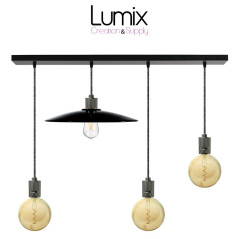 Suspension FIX MULTIPLE 4 douilles moderne E27 à bague - Pavillon rectangulaire métal noir ou  blanc 900 mm