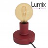 Wooden table lamp covered with burgundy leather, with textile cable, switch and two-pole plug