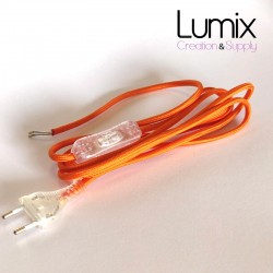 Cordon alimentation textile orange pour lampe ou récepteur petite puissance 2,5 A
