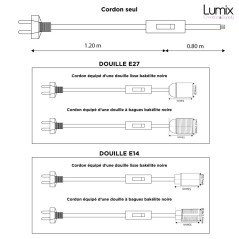Cordon alimentation textile gris argent pour lampe ou récepteur petite puissance 2,5 A