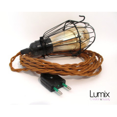 Lampe baladeuse câble Whiskey torsadé avec cage acier noir