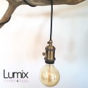 Vintage satin bronze socket hanging lamp with integrated rotary switch
