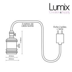 Lampe à suspendre douille vintage Cuivre à interrupteur rotatif intégré