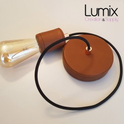 Pendant light 1 lamp rosette and wood and leather socket holder