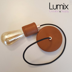 Suspension 1 lampe rosace et porte douille bois et cuir