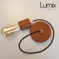 Suspension 1 lampe rosace et porte-douille bois et cuir Suspension 1 lampe rosace et porte-douille bois et cuir