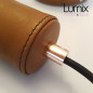 Suspension 1 lampe rosace et porte-douille bois et cuir Suspension 1 lampe rosace et porte-douille bois et cuir