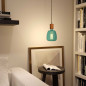 Suspension 1 lampe rosace et porte-douille bois et cuir Suspension 1 lampe rosace et porte-douille bois et cuir