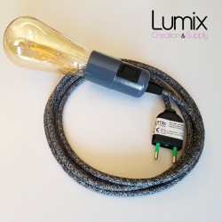 Portable lamp with anthracite linen textile cable, anthracite E27 socket with integrated switch