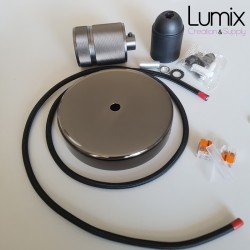 Complete kit for mounting a single metal pendant lamp with modern ring socket