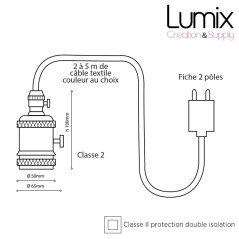 Lampe à suspendre douille vintage métal dorée à interrupteur rotatif intégré