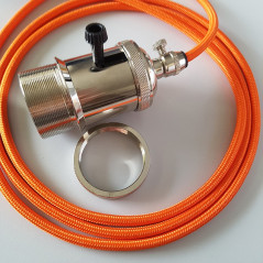 Lampe à suspendre douille vintage métal nickel à interrupteur rotatif intégré