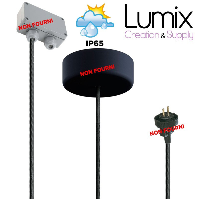 Lampe à suspendre pour l'extérieur - douille et porte-douille IP65 - câble textile IP65