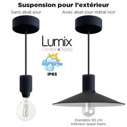 Lampe en suspension pour l'extérieur - Luminaire sur-mesure étanche IP65 - Porte-Douille silicone graphite à bague