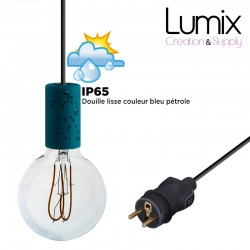 Luminaire lampe baladeuse à suspendre utilisable à l'extérieur - De 3 à 10 m de câble textile - 3 couleurs de douilles lisses