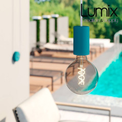 Luminaire lampe baladeuse à suspendre utilisable à l'extérieur - De 3 à 10 m de câble textile - 3 couleurs de douilles lisses