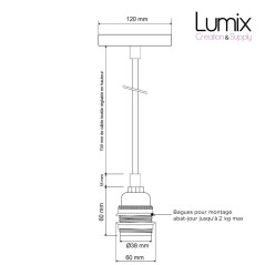 Suspension simple douille à bagues et rosace perle noire