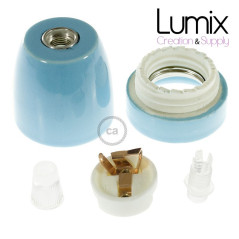 Douille vintage en porcelaine véritable couleur bleu clair