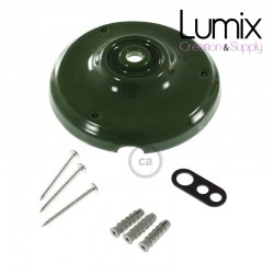 Green painted porcelain Rosace for electrical connection to ceiling - vintage style porcelain pavilion