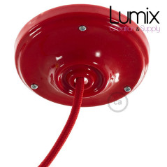 Rosace porcelaine peinte en rouge pour raccordement électrique au plafond - pavillon porcelaine style vintage