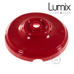 Rosace porcelaine peinte en rouge pour raccordement électrique au plafond - pavillon porcelaine style vintage