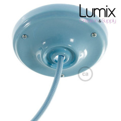 Rosace porcelaine peinte en bleu clair pour raccordement électrique au plafond - pavillon porcelaine style vintage