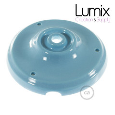 Rosace porcelaine peinte en bleu clair pour raccordement électrique au plafond - pavillon porcelaine style vintage