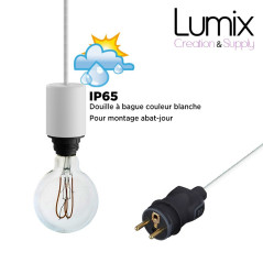 Lampe baladeuse à suspendre utilisable à l'extérieur - De 3 à 10 mètres de câble textile IP65 - 2 couleurs de douilles à bagues