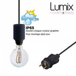 Lampe baladeuse à suspendre utilisable à l'extérieur - De 3 à 10 mètres de câble textile IP65 - 2 couleurs de douilles à bagues