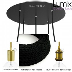 COMMANDE PRIVÉE - 1 Pendant light rosace XXL 4 lampes porte-douille lisse et à bagues dorées
