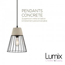 Pendant lamp with metal and concrete cage shade - Customizable lighting