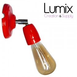 Adjustable wall lamp in red porcelain and chromed metal