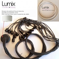 Pendant light multiple Muuto 14 lampes - câble lin naturel neutre et douille lisse bakelite vintage