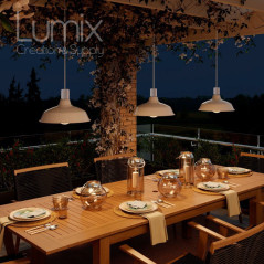Lampe en suspension pour l'extérieur - Luminaire sur-mesure étanche IP65 - Porte-Douille silicone blanc à bague