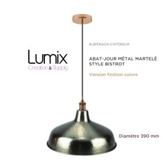Suspension abat-jour métal martelé style Bistrot métal - modèle couleur métal