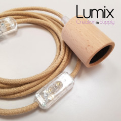 Lampe baladeuse à suspendre câble rond en jute et douille bois