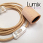 Lampe baladeuse à suspendre câble rond en jute et douille bois