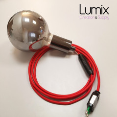 Lampe à suspendre type baladeuse porte-douille métal lisse Perle noire