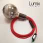 Lampe à suspendre type baladeuse porte-douille métal lisse Perle noire de Tahiti - Câble textile rouge.