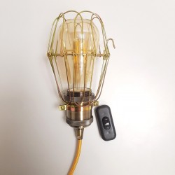 PRIVATE: U.S. copper cage walker lamp and bronze socket - 2 m gold textile cable