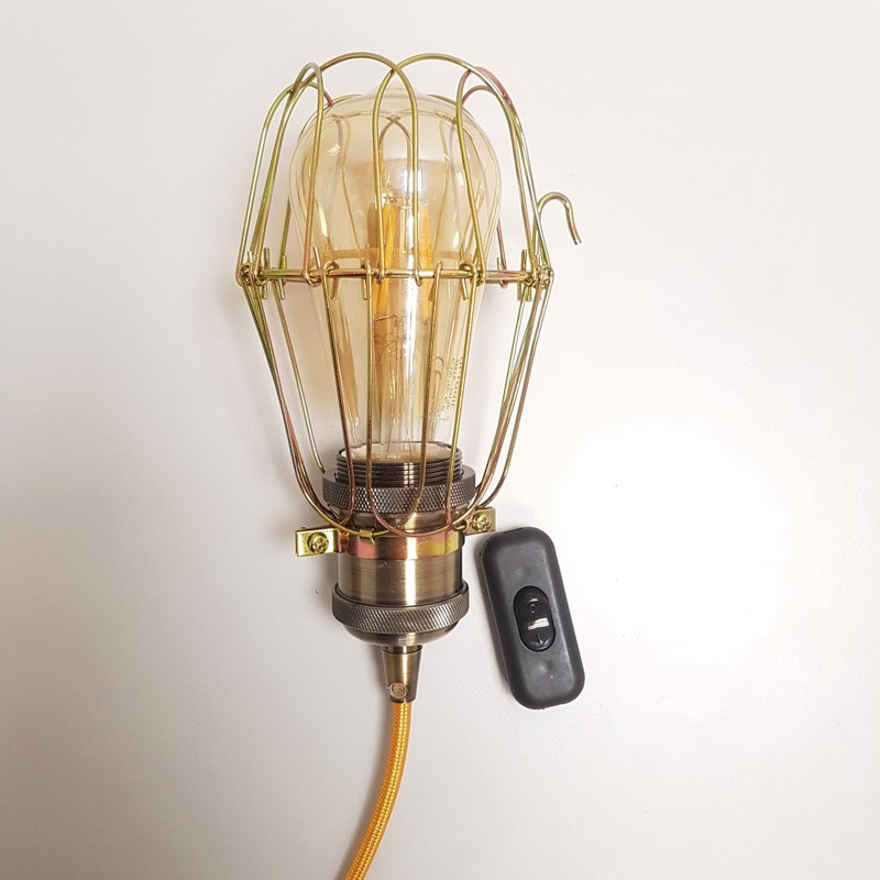 PRIVÉE : lampe baladeuse cage US cuivré et douille bronze - 2 m