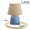 Lampe à poser COPPA BLEU COBALT forme vase en céramique avec abat-jour Impero