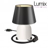 Lampe à poser COPPA BLANC forme vase en céramique avec abat-jour Impero tissu noir