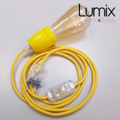 Lampe à suspendre type lampe baladeuse déco avec douille porcelaine jaune