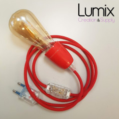 Lampe à suspendre type lampe baladeuse déco avec douille porcelaine rouge