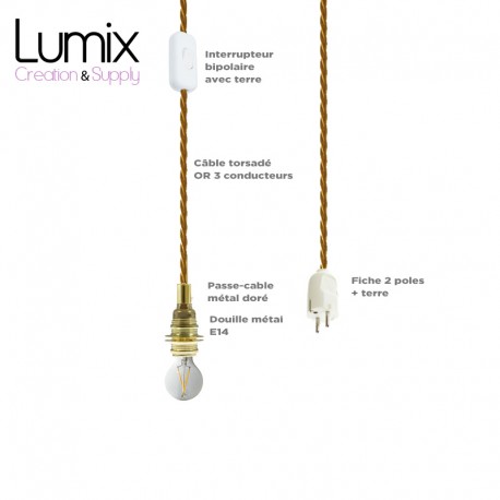 COMMANDE PRIVÉE : 5 Lampes baladeuse prestige E14 câble textile torsadé