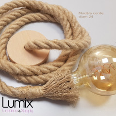 Suspension simple grosse corde en jute diamètre 24 mm - douille E27 Bakélite