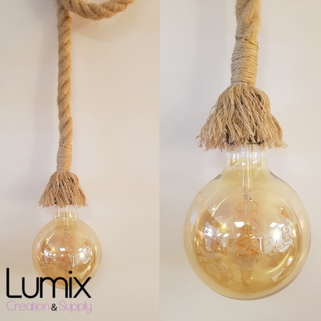 Suspension simple grosse corde en jute - douille E27 Bakélite